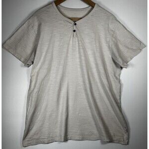 Katin Mens Slub Knit Henley T Shirt Large Beige Short Sleeve Cotton Surf Casual